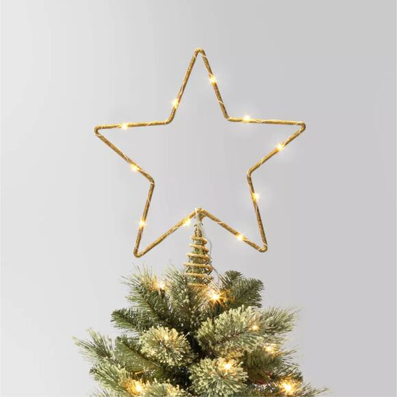 Lit Dewdrop Glitter Gold Metal Open Star Christmas Tree Topper 10" LED Lights Up - Picture 11 of 15